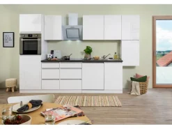 Respekta Küchenzeile GLRP330HWW Grifflos 330 cm Weiß Hochglanz