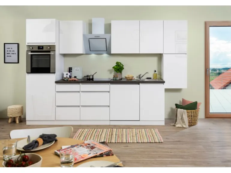 Respekta Küchenzeile GLRP330HWW Grifflos 330 cm Weiß Hochglanz