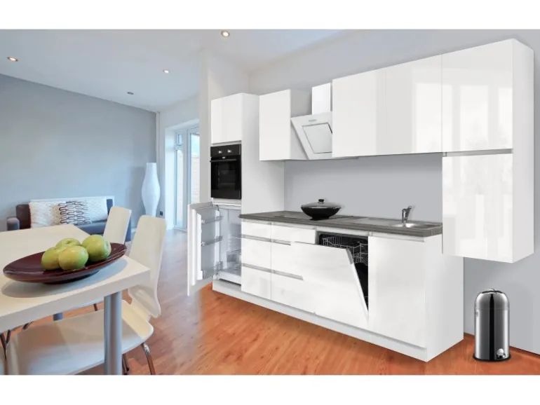 Respekta Küchenzeile GLRP330HWW Grifflos 330 cm Weiß Hochglanz