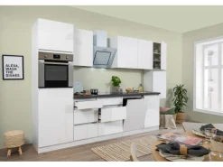 Respekta Küchenzeile GLRP330HWW Grifflos 330 cm Weiß Hochglanz