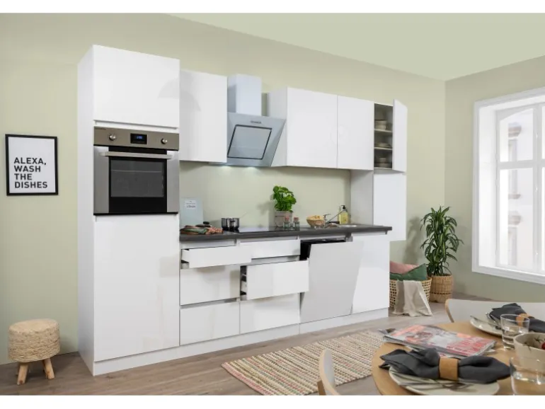 Respekta Küchenzeile GLRP330HWW Grifflos 330 cm Weiß Hochglanz