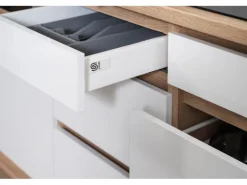 Respekta Küchenzeile GLRP270HESW Grifflos 270 cm Weiß Hochglanz-Sonoma Eiche