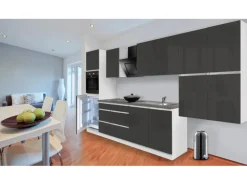 Respekta Küchenzeile GLRP370HWG Grifflos 370 cm Grau Hochglanz-Weiß