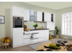 Respekta Küchenzeile GLRP370HWW Grifflos 370 cm Weiß Hochglanz