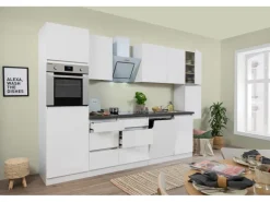 Respekta Küchenzeile GLRP330HWWM Grifflos 330 cm Weiß matt