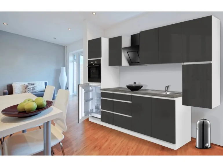 Respekta Küchenzeile GLRP320HWG Grifflos 320 cm Grau Hochglanz-Weiß