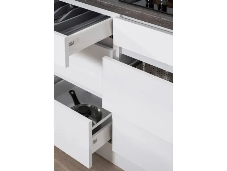 Respekta Küchenzeile GLRP320HWG Grifflos 320 cm Grau Hochglanz-Weiß