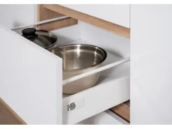 Respekta Küchenzeile GLRP330HESW Grifflos 330 cm Weiß Hochglanz-Sonoma Eiche