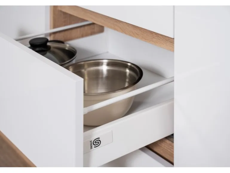 Respekta Küchenzeile GLRP330HESW Grifflos 330 cm Weiß Hochglanz-Sonoma Eiche