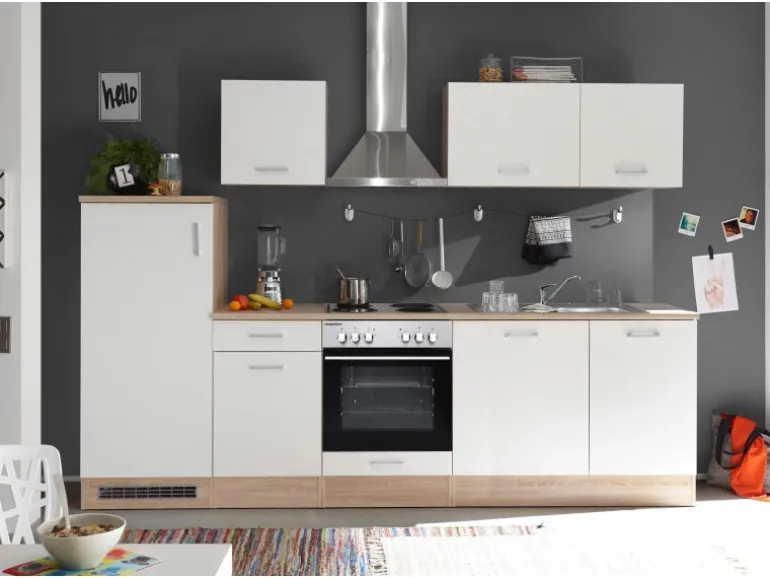 Respekta Küchenzeile KB280ENWP 280 cm Weiß-Eiche Natura Nachbildung