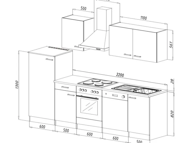 Respekta Küchenzeile KB280ENWP 280 cm Weiß-Eiche Natura Nachbildung