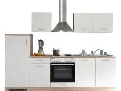 Respekta Küchenzeile KB280ENWP 280 cm Weiß-Eiche Natura Nachbildung