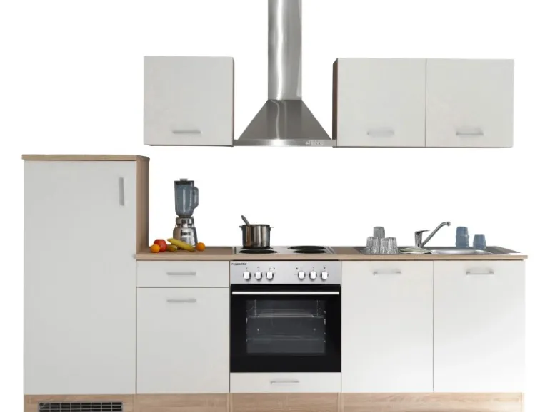 Respekta Küchenzeile KB280ENWP 280 cm Weiß-Eiche Natura Nachbildung