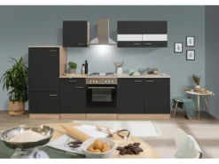 Respekta Küchenzeile KB270ESS 270 cm Schwarz-Eiche Sägerau Nachbildung