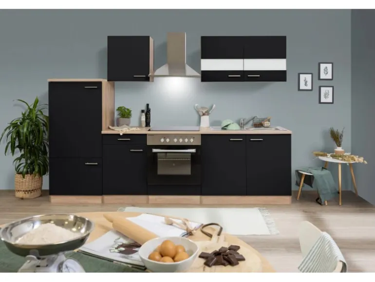 Respekta Küchenzeile KB270ESSC 270 cm Schwarz-Eiche Sägerau Nachbildung