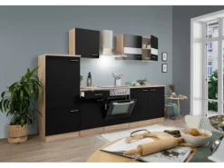 Respekta Küchenzeile KB270ESSC 270 cm Schwarz-Eiche Sägerau Nachbildung