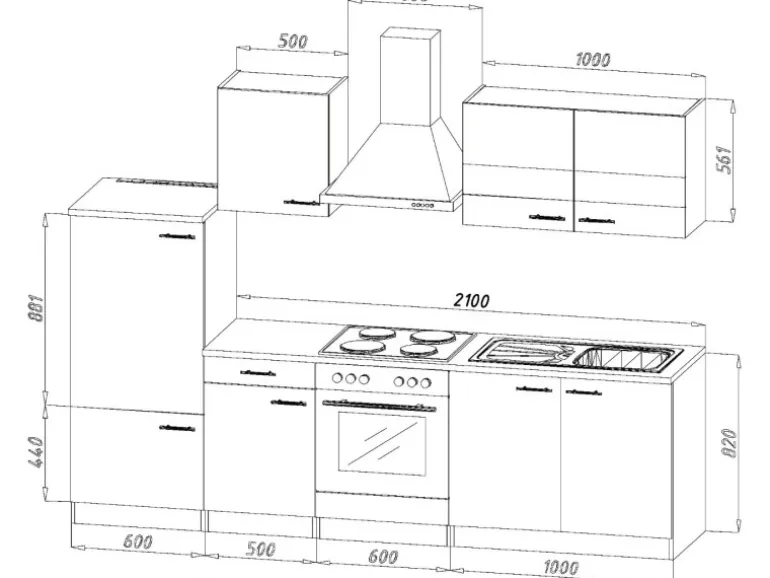 Respekta Küchenzeile KB270ESSC 270 cm Schwarz-Eiche Sägerau Nachbildung