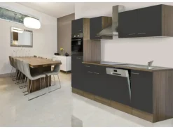 Respekta Küchenzeile KB280EYG 280 cm Grau Seidenglanz-Eiche York Nachbildung