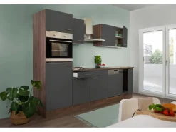 Respekta Küchenzeile KB280EYG 280 cm Grau Seidenglanz-Eiche York Nachbildung