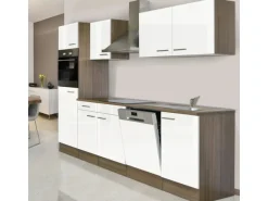 Respekta Küchenzeile KB280EYW 280 cm Weiß Seidenglanz-Eiche York Nachbildung