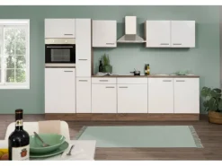 Respekta Küchenzeile KB300EYW 300 cm Weiß Seidenglanz-Eiche York Nachbildung