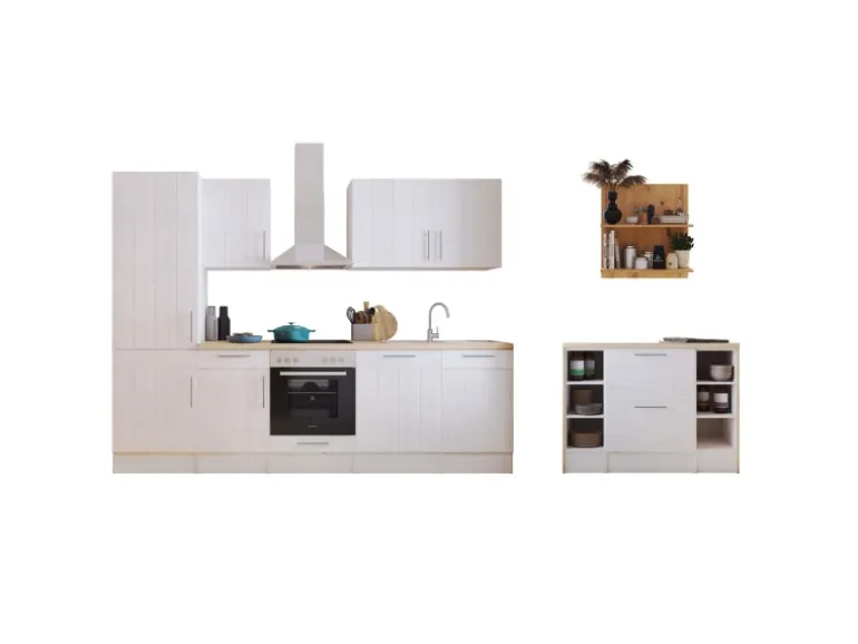 Respekta Landhaus Küchenzeile Anton 280 cm mit Kücheninsel Lärche Weiß