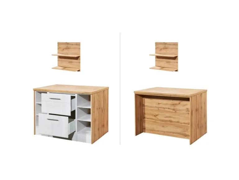 Respekta Landhaus Küchenzeile Anton 280 cm mit Kücheninsel Lärche Weiß