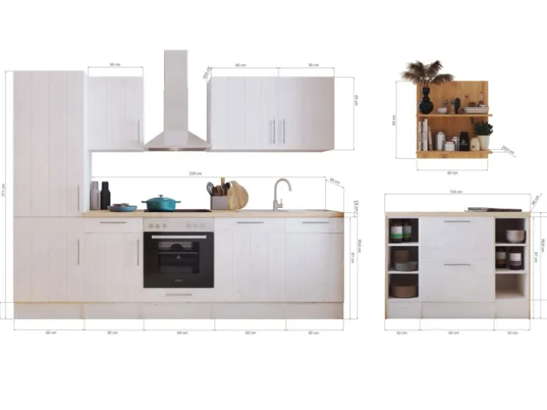 Respekta Landhaus Küchenzeile Anton 280 cm mit Kücheninsel Lärche Weiß