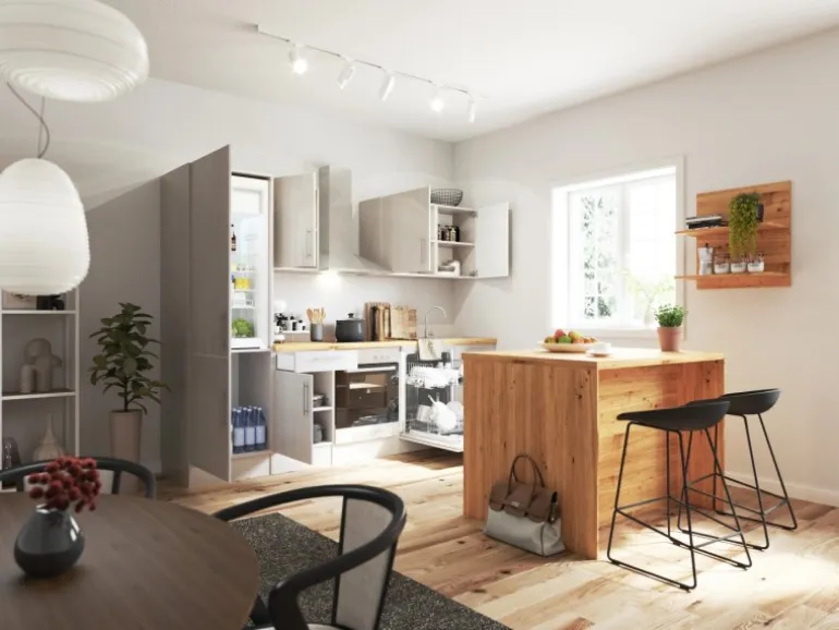 Respekta Landhaus Küchenzeile Anton 280 cm mit Kücheninsel Lärche Weiß