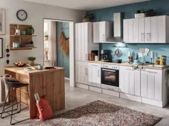 Respekta Landhaus Küchenzeile Anton 280 cm mit Kücheninsel Lärche Weiß