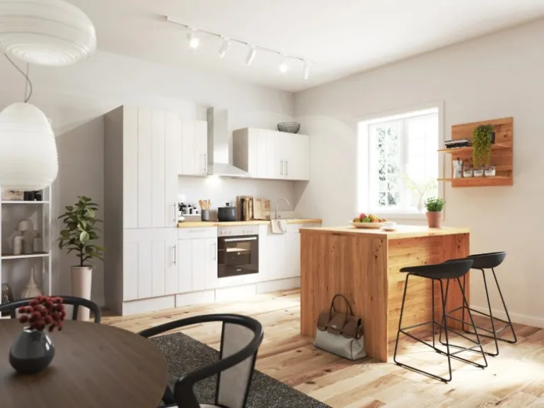 Respekta Landhaus Küchenzeile Anton 280 cm mit Kücheninsel Lärche Weiß