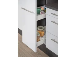 Respekta Premium Küchenzeile 310 cm Hochbau Weiß Hochglanz-Eiche Grau