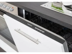 Respekta Premium Küchenzeile 280 cm Hochbau Grau Hochglanz-Eiche Grau