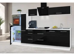 Respekta Premium Küchenzeile 300 cm Hochbau Schwarz Hochglanz-Weiß
