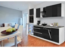 Respekta Premium Küchenzeile 280 cm Grifflos Schwarz Hochglanz-Weiß