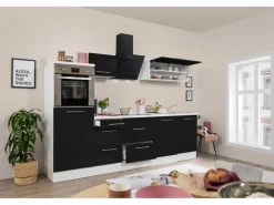 Respekta Premium Küchenzeile 280 cm Hochbau Schwarz Hochglanz-Weiß