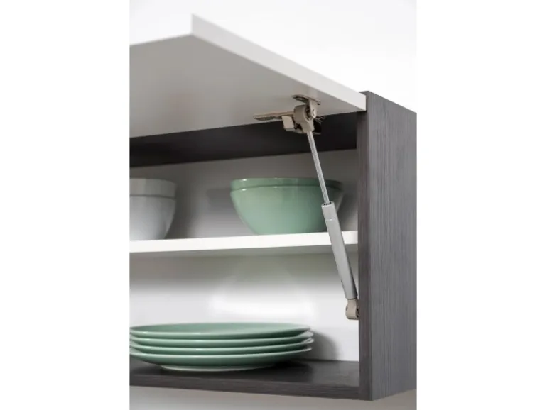 Respekta Premium Küchenzeile 280 cm Hochbau Schwarz Hochglanz-Eiche Grau