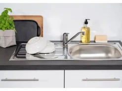 Respekta Premium Küchenzeile 310 cm Hochbau Schwarz Hochglanz-Weiß