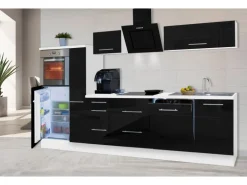 Respekta Premium Küchenzeile 310 cm Hochbau Schwarz Hochglanz-Weiß