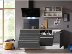 Respekta Premium Küchenzeile 320 cm Grau-Weiß Hochglanz