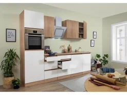 Respekta Premium Küchenzeile GLRP280HESWOES Grifflos 280 cm Weiß Eiche Säger. NB