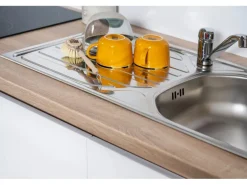 Respekta Premium Küchenzeile GLRP380HESWOES Grifflos 380 cm Weiß Eiche Säger. NB