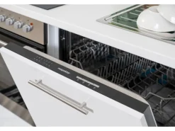 Respekta Premium Küchenzeile 280 cm Hochbau Grau Hochglanz-Weiß