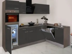 Respekta Winkelküche 280 cm Grau Seidenglanz-Eiche York Nachbildung