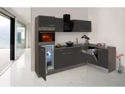 Respekta Winkelküche 280 cm Grau Seidenglanz-Eiche York Nachbildung