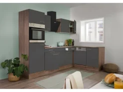 Respekta Winkelküche 280 cm Grau Seidenglanz-Eiche York Nachbildung