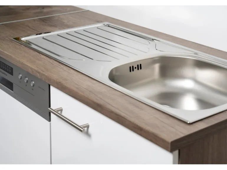 Respekta Winkelküche 310 cm Schwarz Seidenglanz-Eiche York Nachbildung