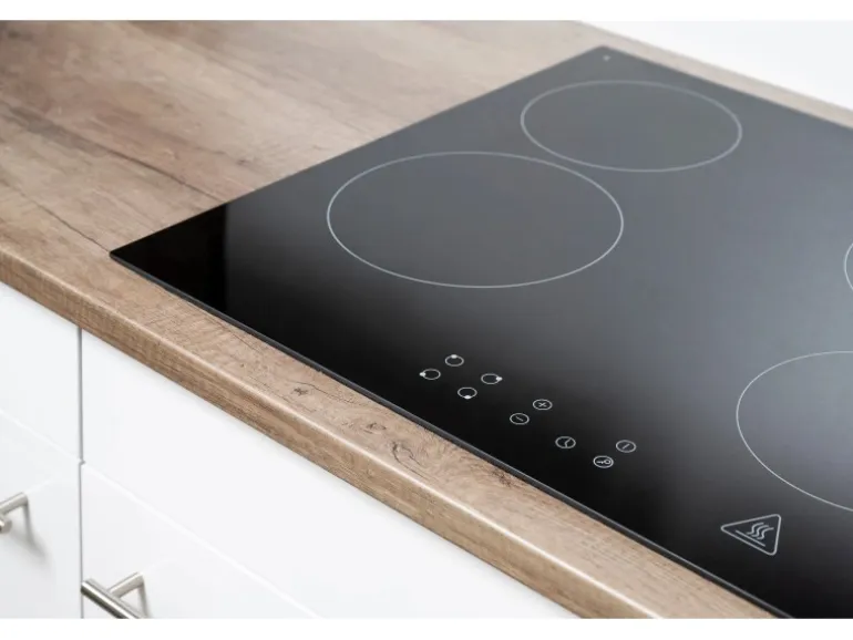 Respekta Winkelküche 310 cm Schwarz Seidenglanz-Eiche York Nachbildung