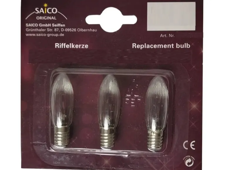 Saico Ersatzglühlampe/ Riffelkerze 3er-Pack E10-Fassung, 8V, 3W Warmweiß