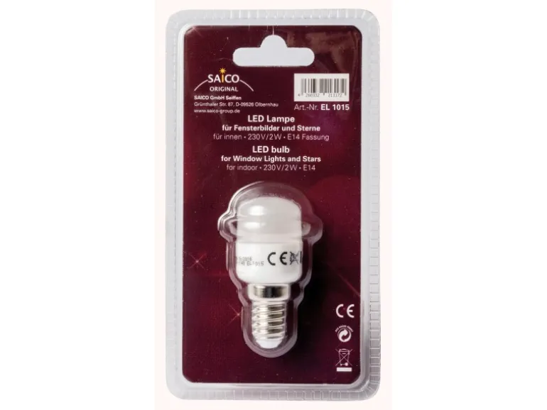 Saico LED-Ersatzlampe für Fensterbilder und Sterne E14-Fassung 230V, 2W Warmweiß
